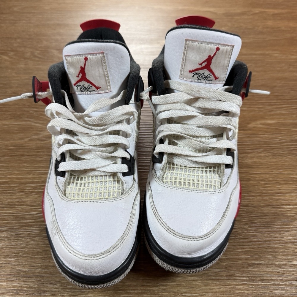 Nike Air Jordan 4 Retro Fire Red Youth Boys Size 7 White Red Basketball Sneakers